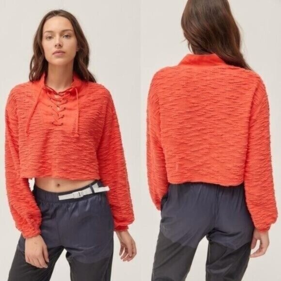 Urban Outfitters Lace Up Funnel Neck Cropped Sweater M Lightweight Relaxed - Picture 2 of 10